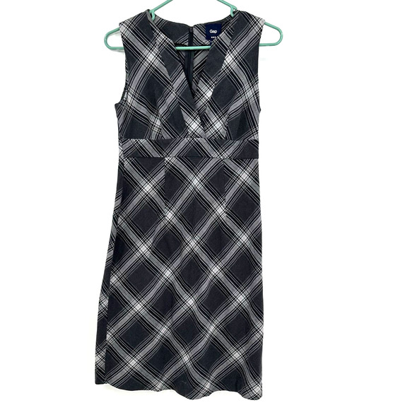 Gap size 4 sleeveless‎ dress black gray white plaid hidden rear zip - Picture 1 of 7